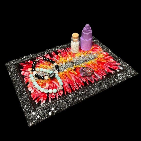 Strawberry Bloom Crystal Edge Vanity Tray | Jewelry Tray | Perfume Tray - Picture 2 of 4